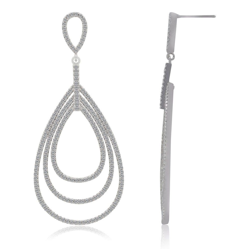 A pair of Drop A Beat chandelier earrings showing front and side profiles