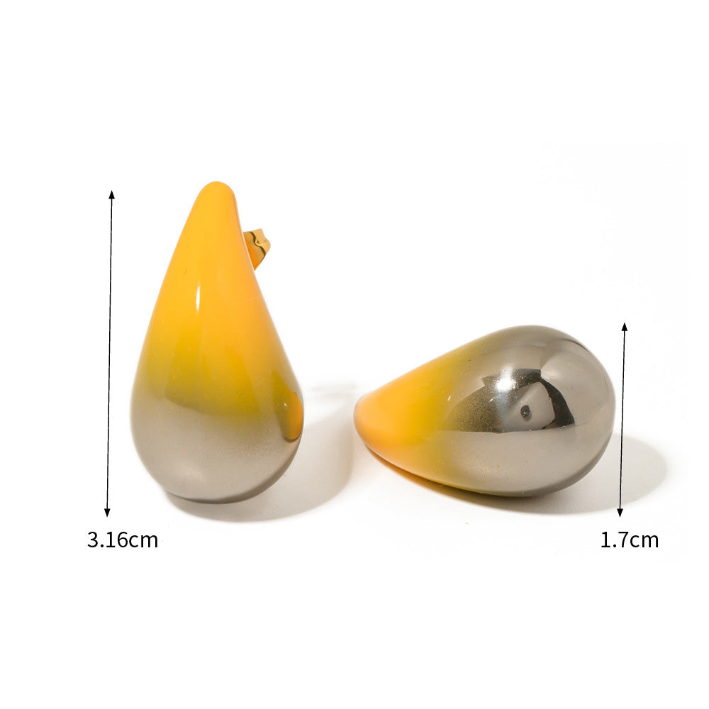 Detailed measurements of the yellow and silver gradient teardrop earrings