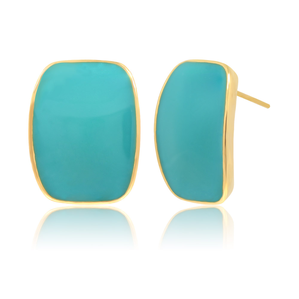 Side view of the turquoise and gold stud earrings