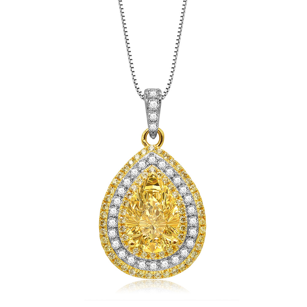 Full view of the yellow gemstone teardrop pendant necklace on its chain