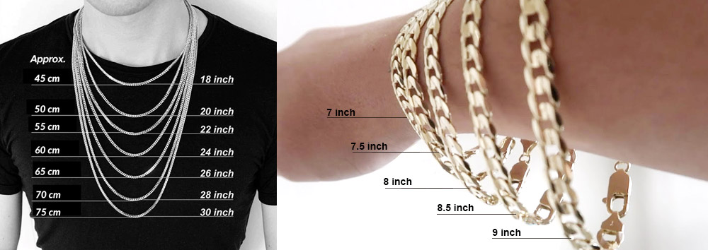 men chain and bracelet size