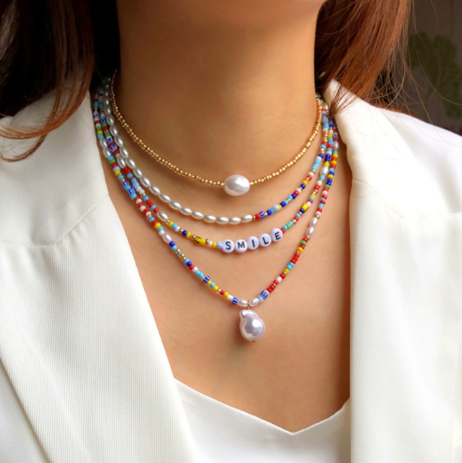 Long Rainbow Bead Necklace