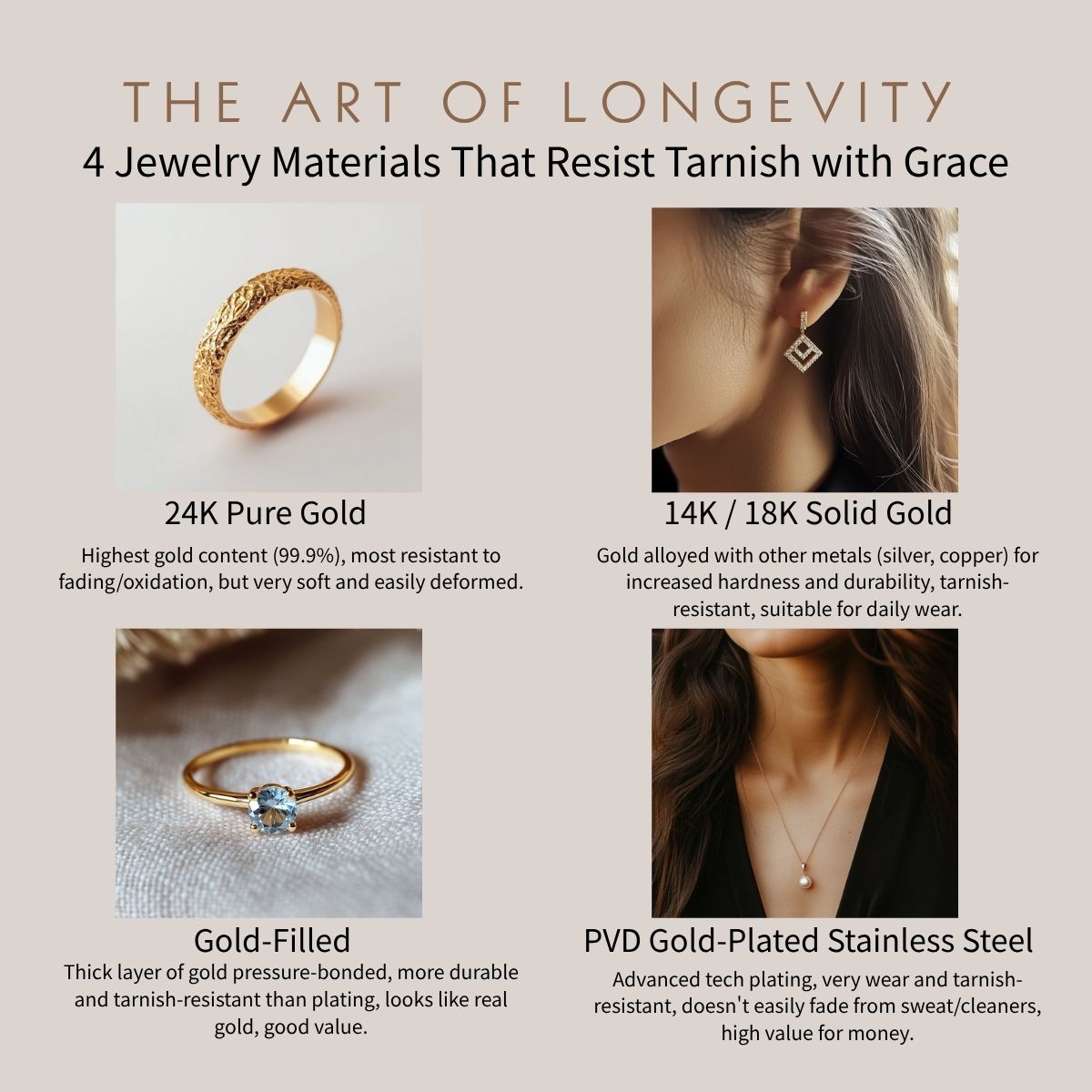 Four types of gold jewelry that resist tarnishing