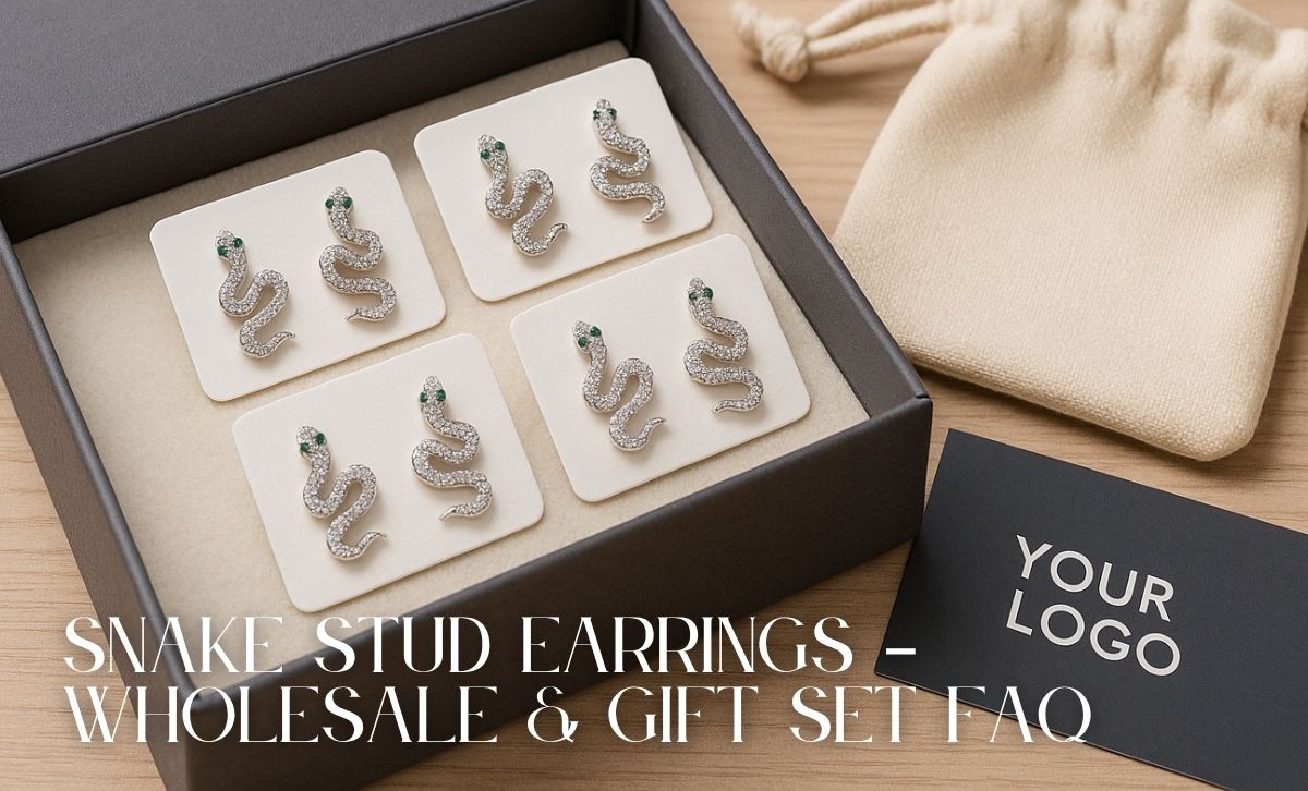 Wholesale-gift-set-of-silver-snake-stud-earrings-arranged-in-a-branded-box-with-private-label-card