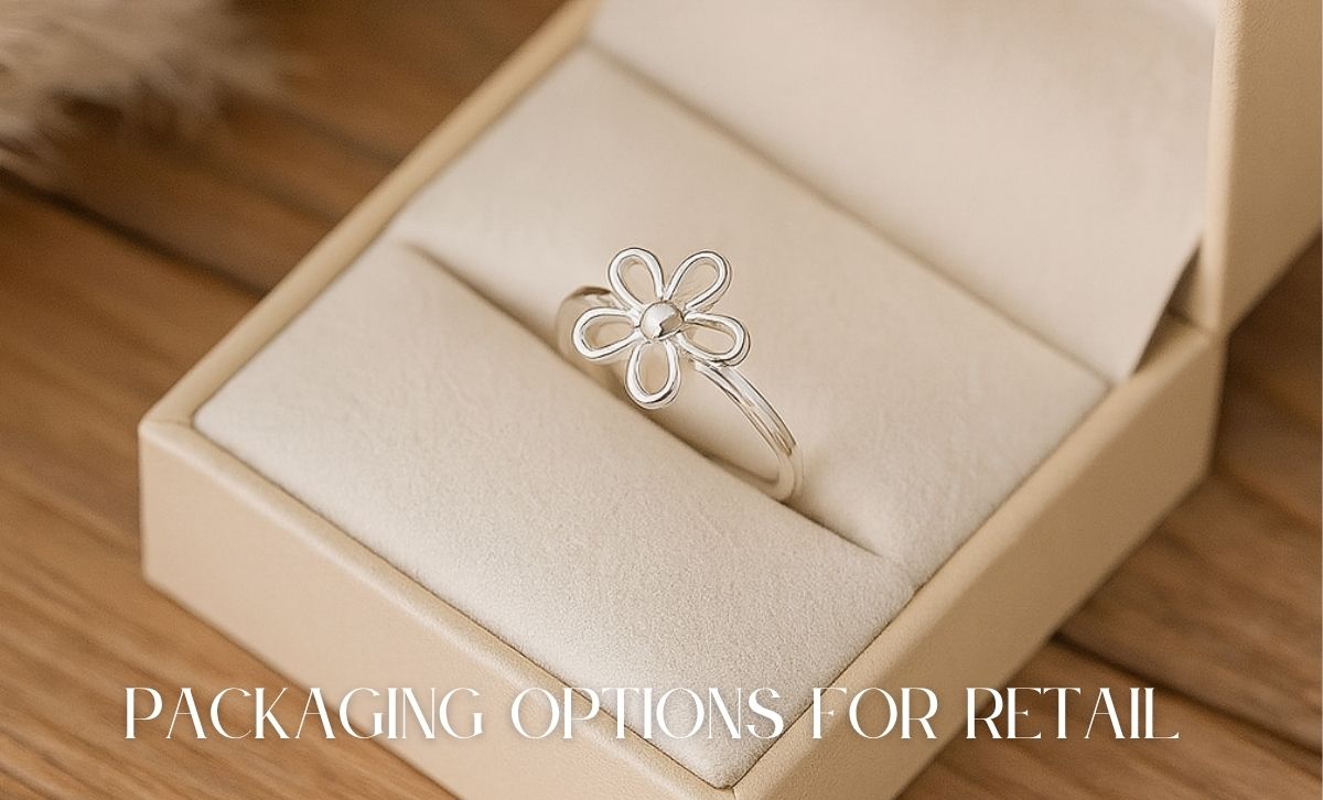 Wholesale sterling silver flower ring set in retail box, ideal for jewelry factory suppliers and gift distributors