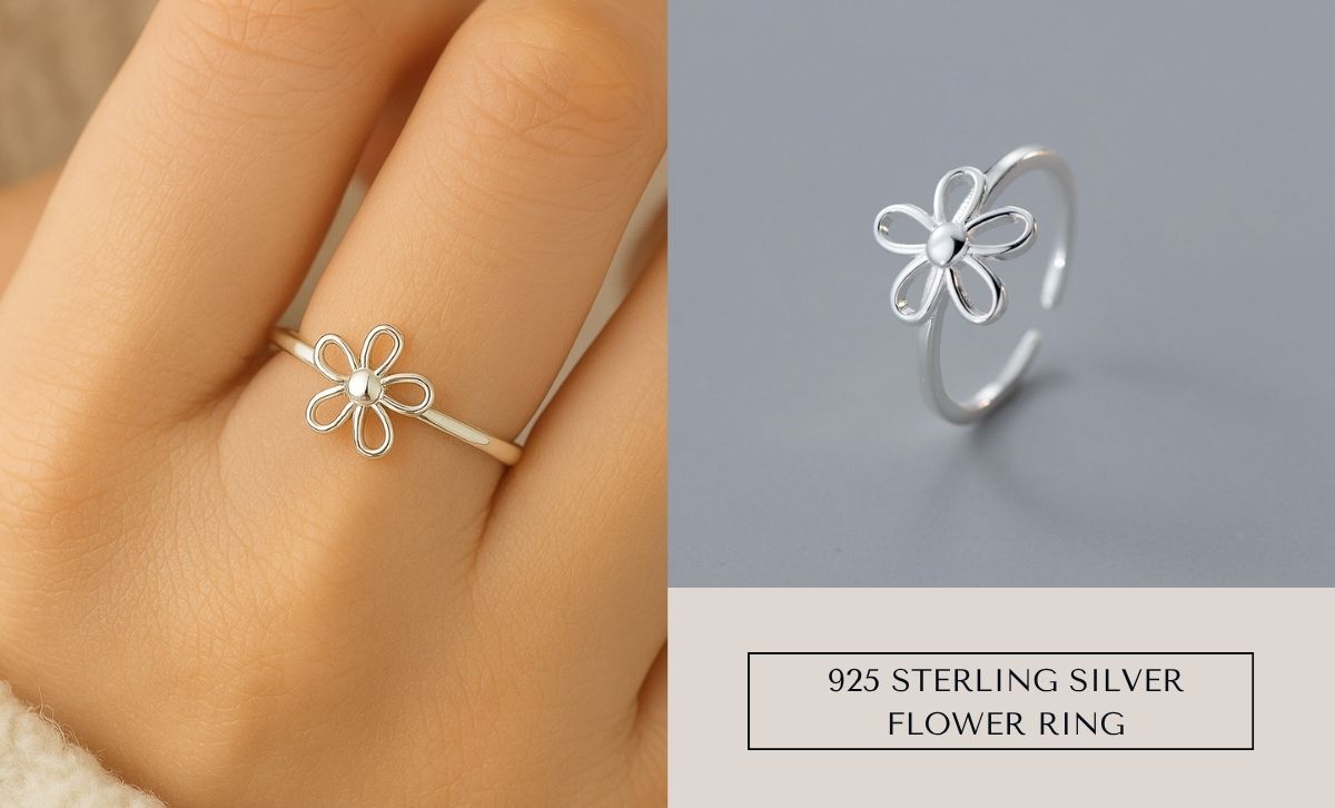 Adjustable 925 sterling silver flower ring for women, wholesale jewelry manufacturer product