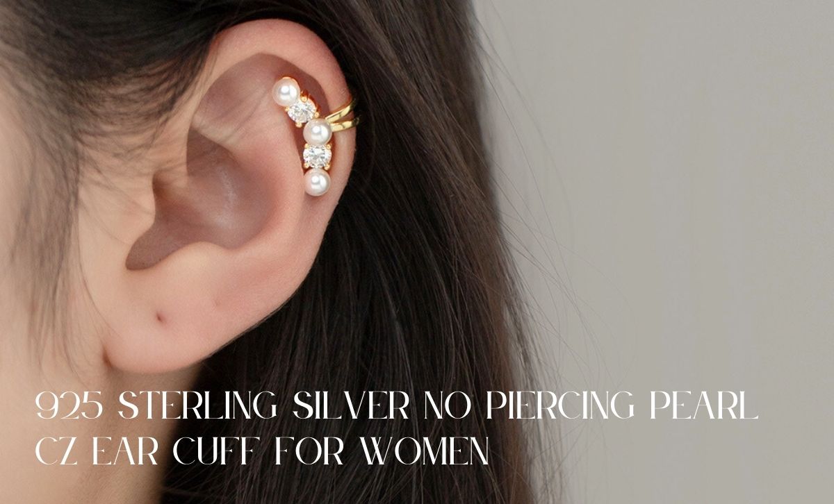 Model-wearing-925-silver-cubic-zirconia-clip-on-earrings-non-pierced-ear-cuff-factory-for-women