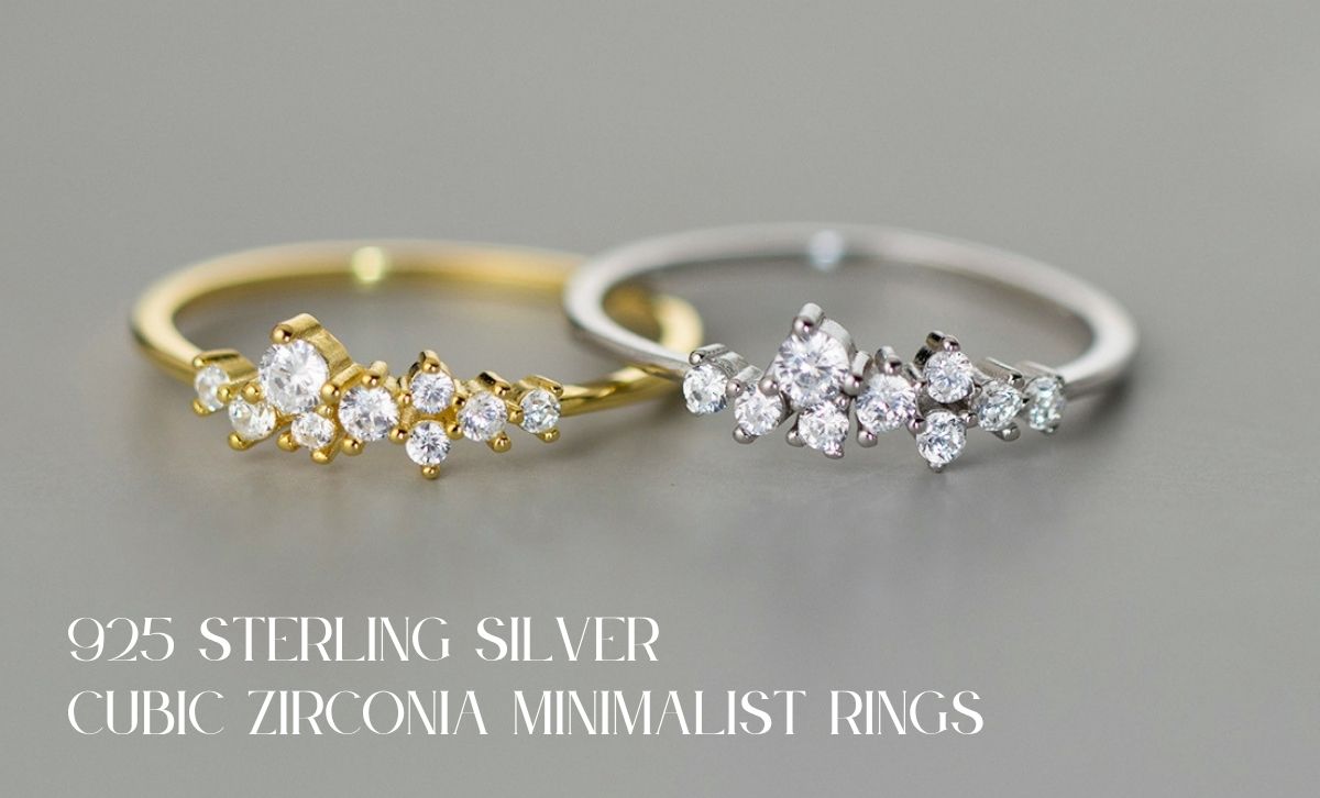 Set of 925 sterling silver cubic zirconia minimalist rings in gold and silver, ideal for wholesale jewelry collections
