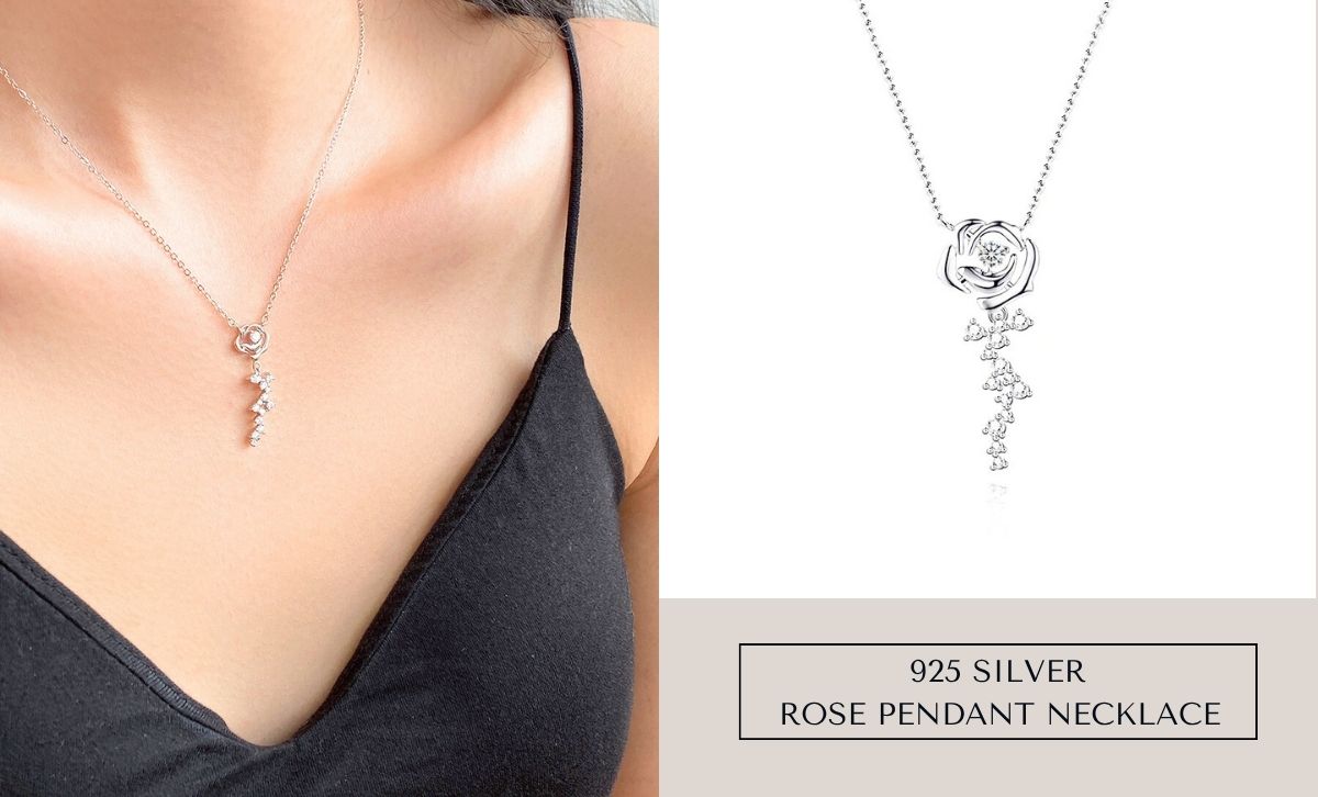 Custom jewelry packaging options for sterling silver rose pendant necklace – wholesale gift sets for boutiques.