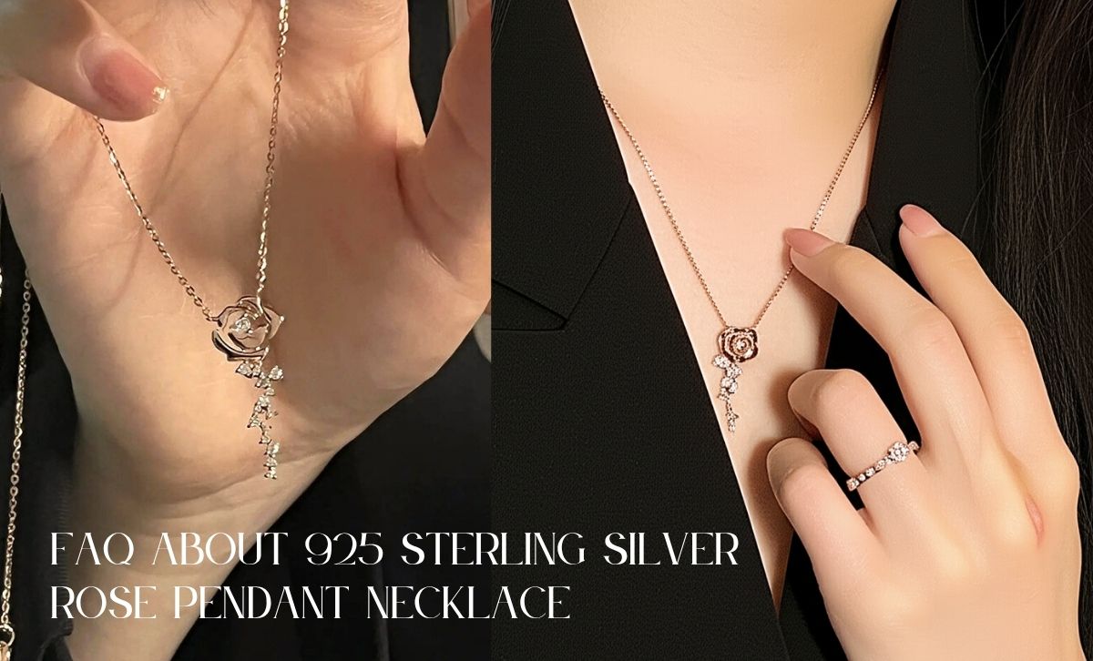 Close-up of sterling silver rose pendant necklace with cubic zirconia – perfect for wholesale gift companies.