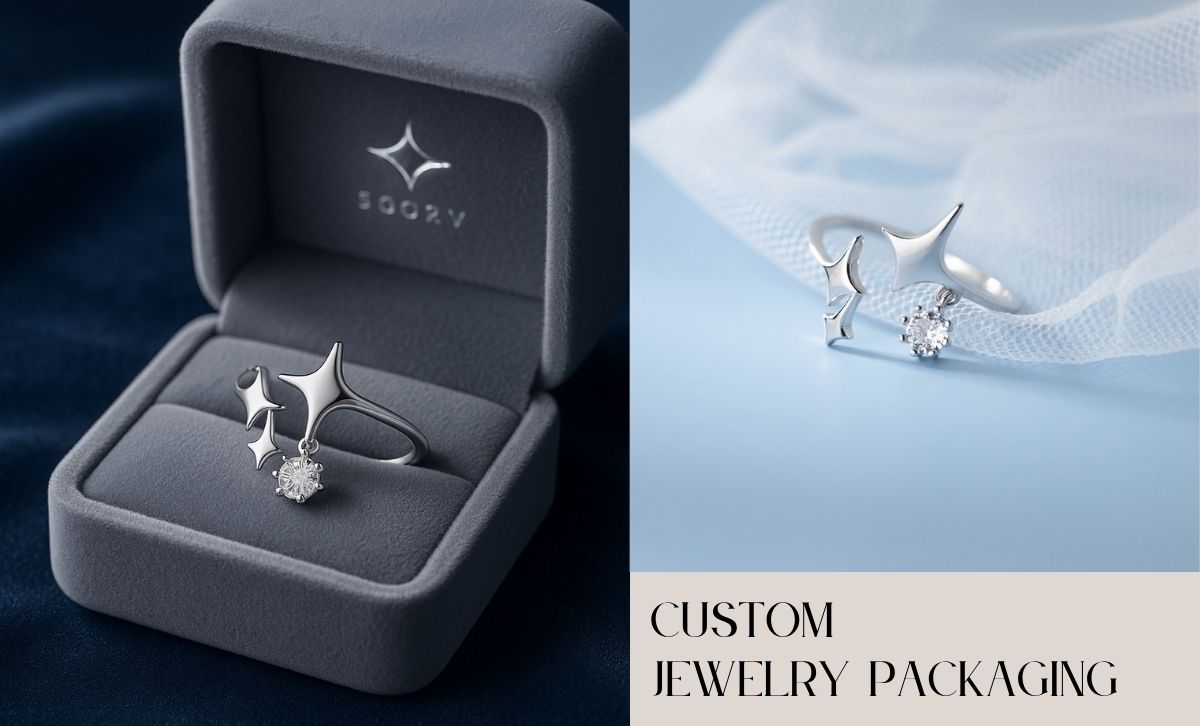 925 sterling silver adjustable ring with CZ in custom logo jewelry packaging ideal for gift boxes or jewelry supplier wholesale use