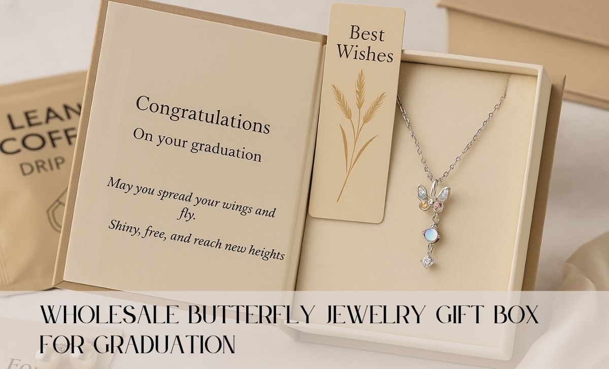 Wholesale butterfly jewelry gift box with graduation card – CZ pendant necklace for teens