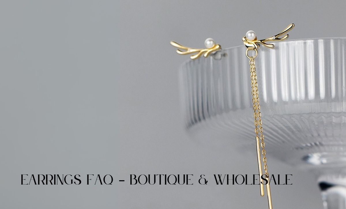 FAQ visual for boutique and wholesale pearl tassel antler earrings, niche brand design
