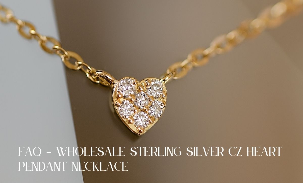 Close-up of gold plated CZ heart pendant necklace for wholesale gift suppliers