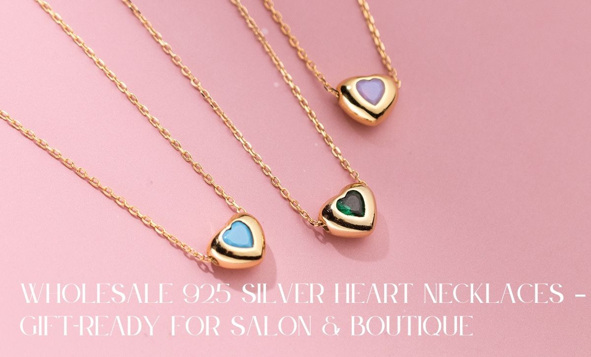 Wholesale 925 silver heart necklaces set of 5 in assorted colors, perfect for boutique gifting and factory direct orders.