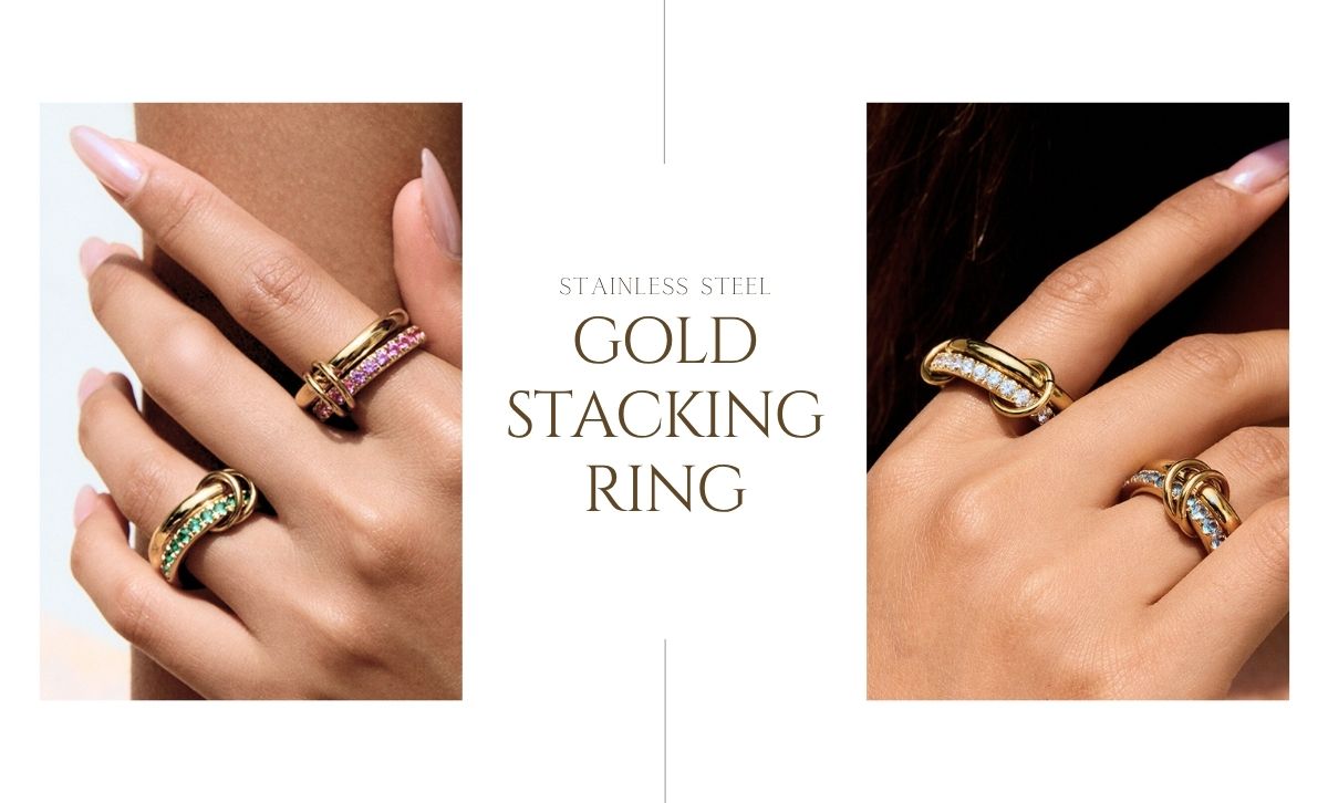 Gold PVD stainless steel stacking rings for women, available for wholesale and bulk order from jewelry factory