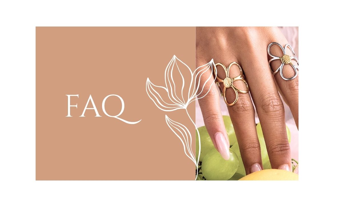 Daisy-shaped gold and silver fashion rings in FAQ section, ideal for stainless steel jewelry wholesale marketing