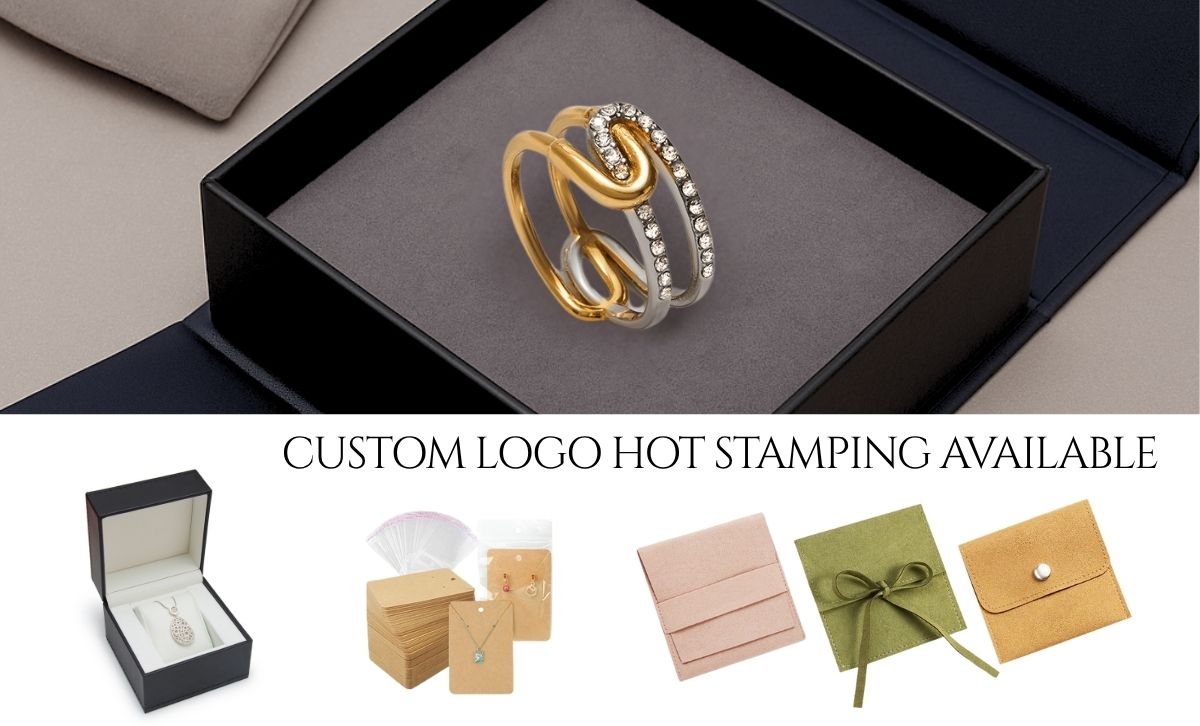 Dual tone adjustable ring in custom logo gift box – stainless steel jewelry wholesale packaging options