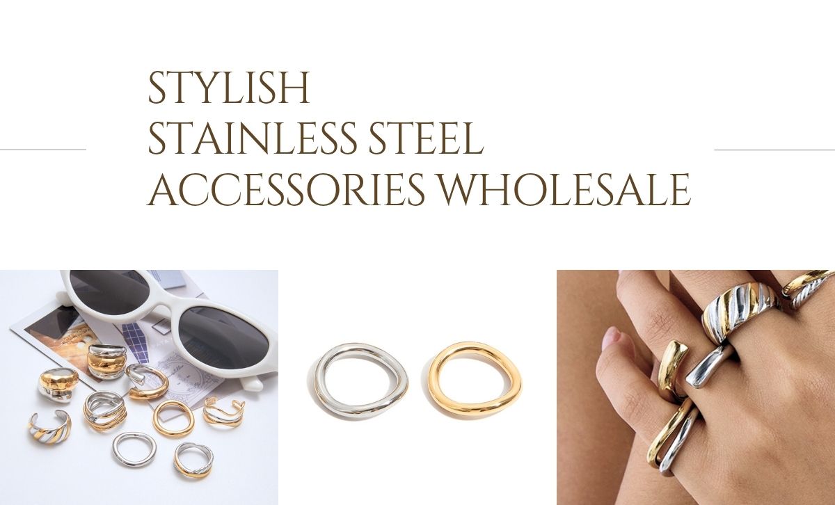 Stackable gold PVD stainless steel rings set of 5 – wholesale factory bulk jewelry for women