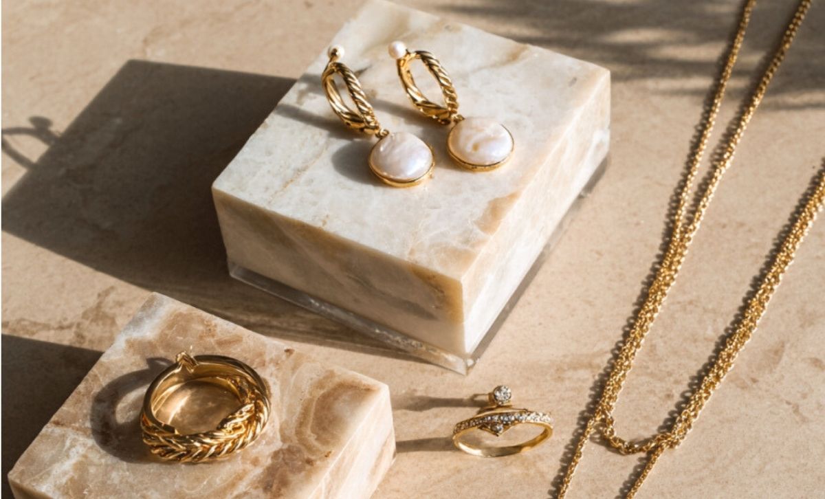 Ion plated stainless steel pearl earrings and rings set for waterproof and hypoallergenic jewelry lovers.