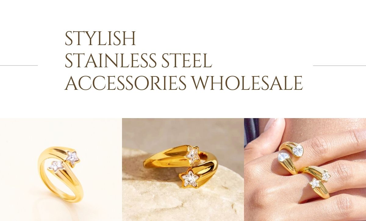 Gold star ring on white background – wholesale stainless steel fashion ring with adjustable design, ideal for boutique resellers and salon jewelry wholesale.