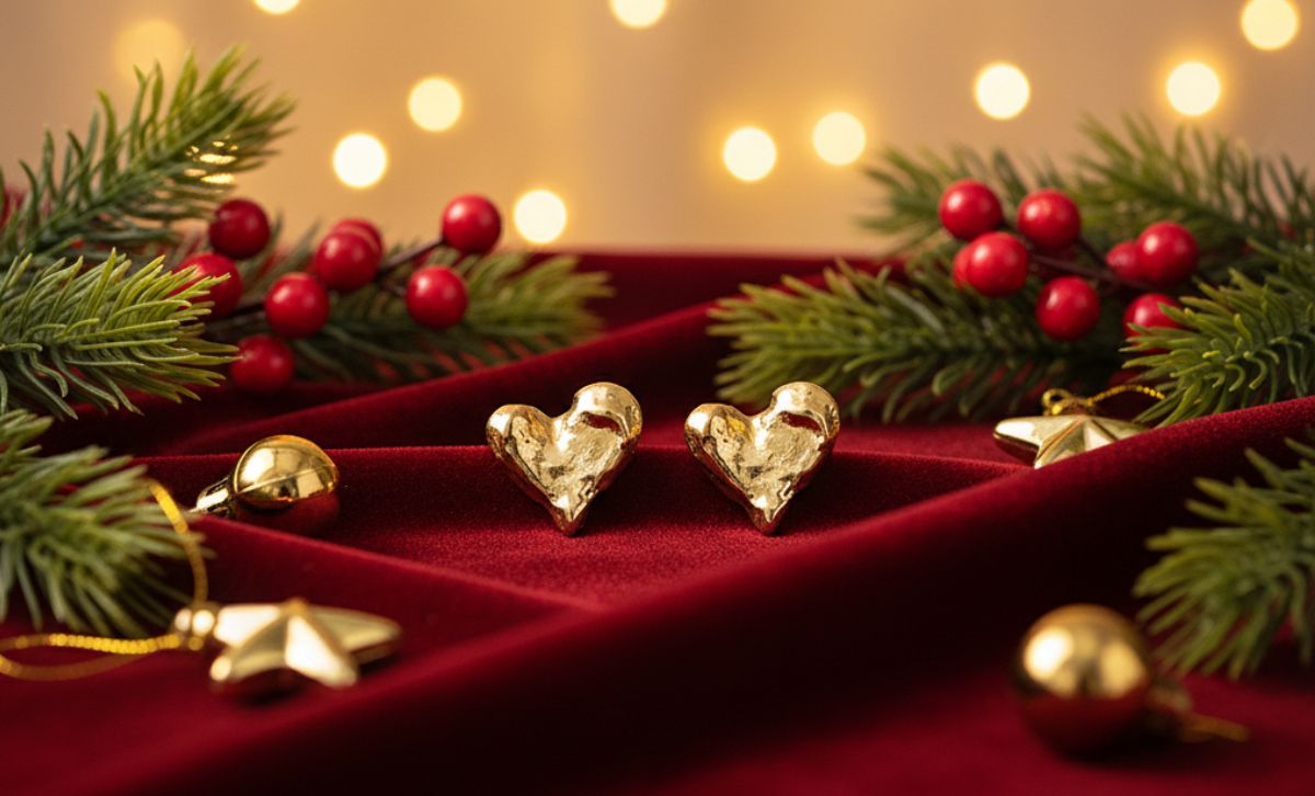 Heart stud earrings 14K gold plated brass jewelry wholesale for women