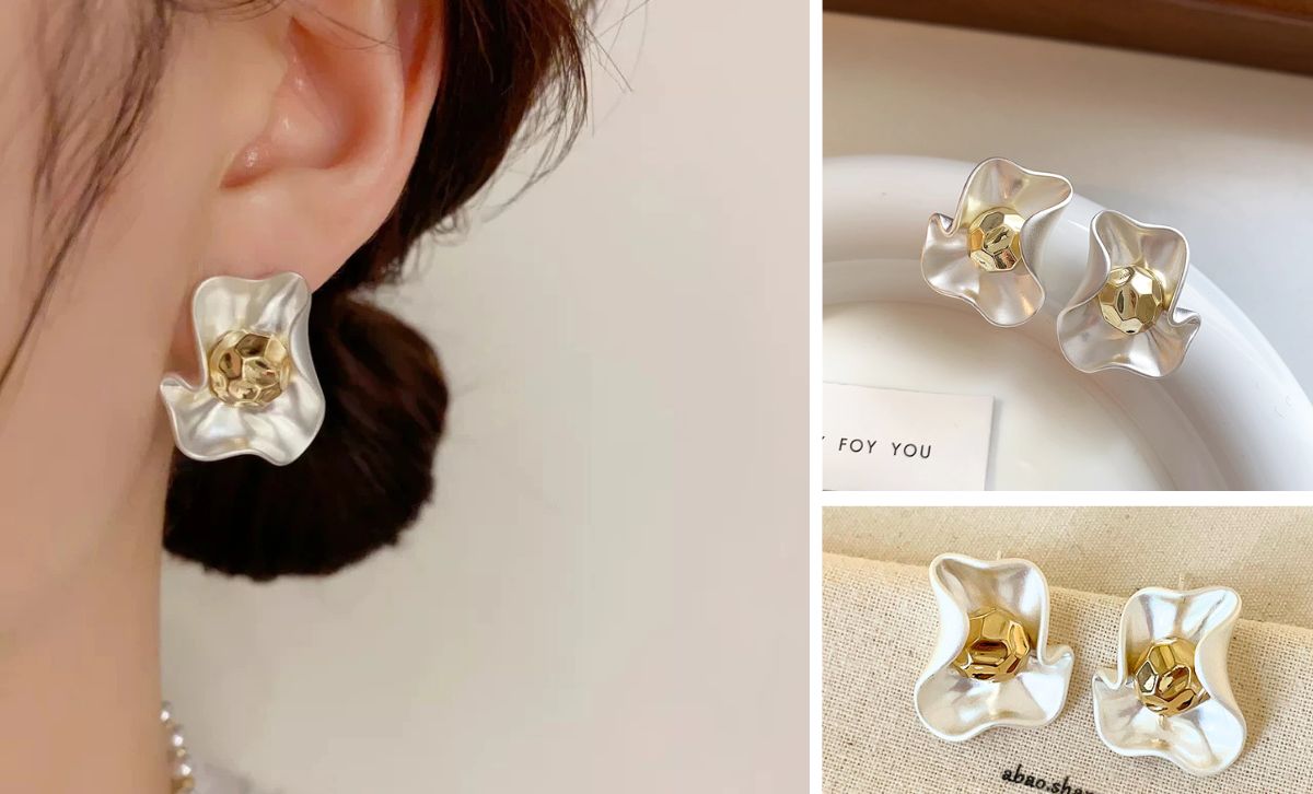 Gold Petal Earrings with gold center versatile earrings bulk brass jewelry wholesale for boutiques