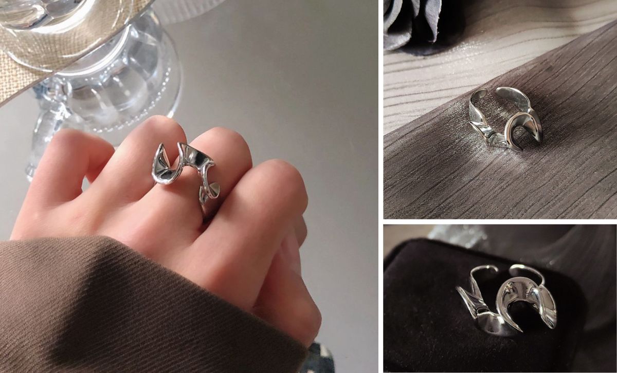Brass jewelry ring silver adjustable ring for women abstract design modern fashion jewelry