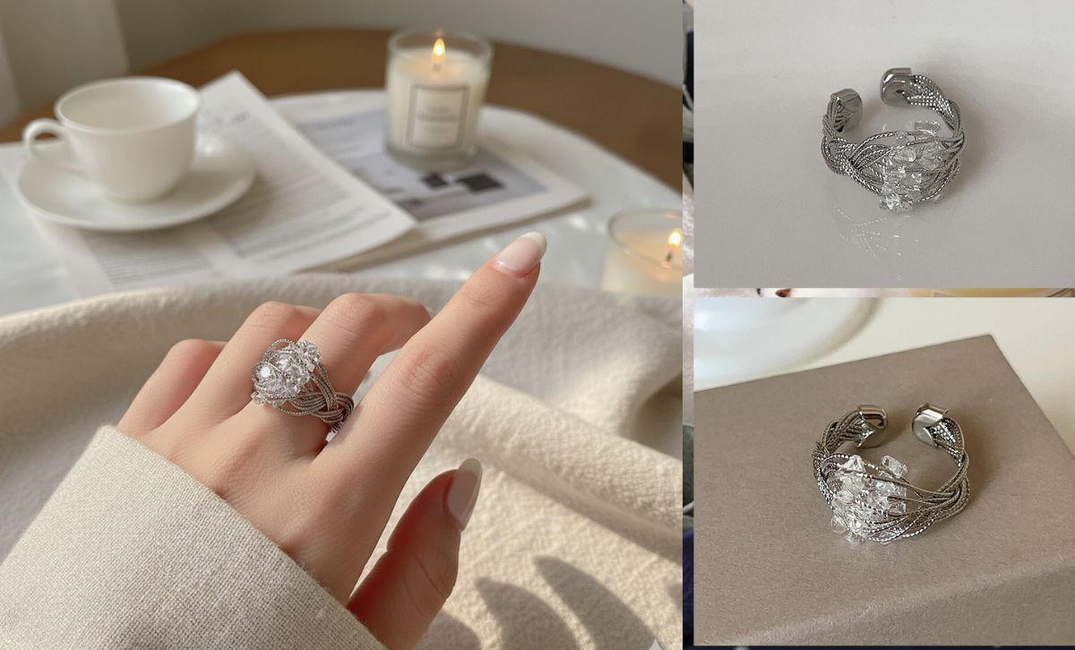 Brass jewelry wholesale silver crystal adjustable rings for women trendy wire wrapped rings boutique jewelry wholesale