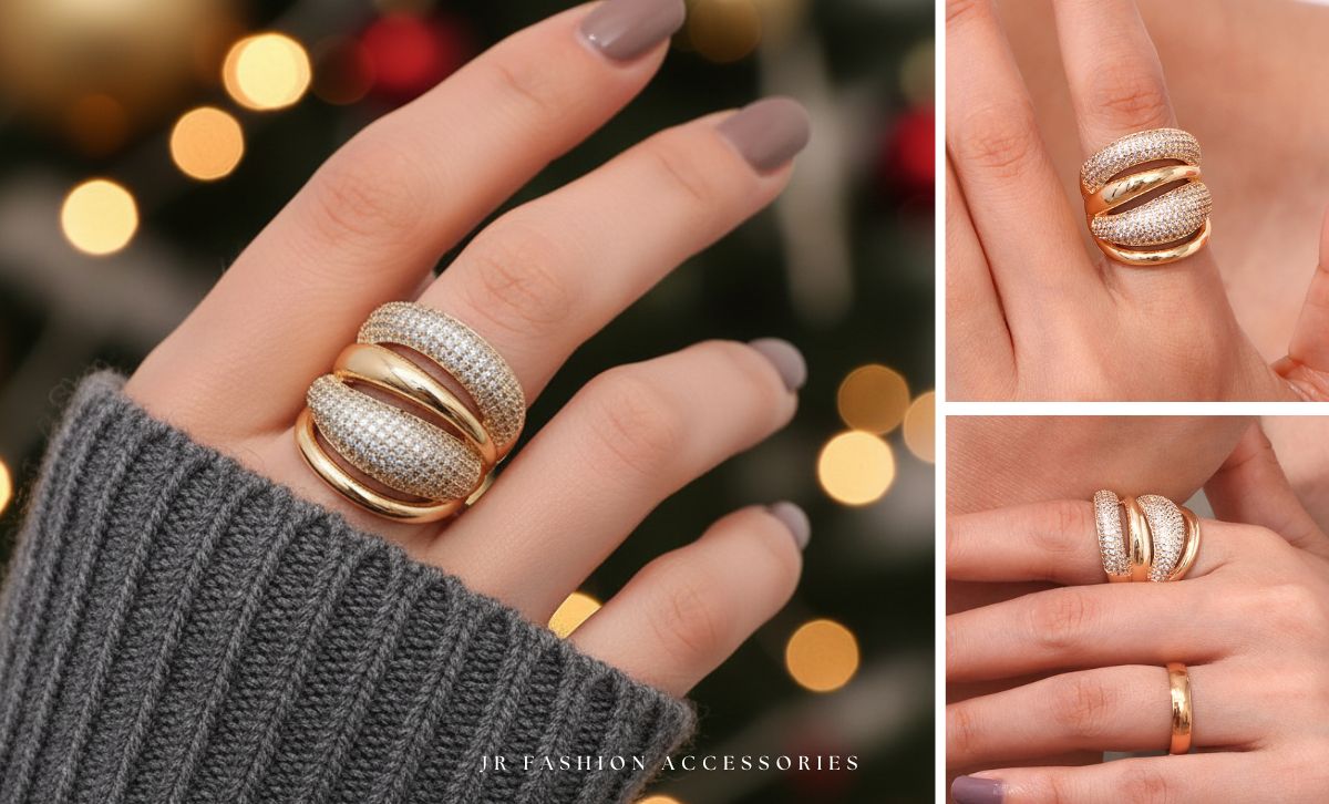 Gold plated brass dome ring worn on hand – JR Fashion Accessories