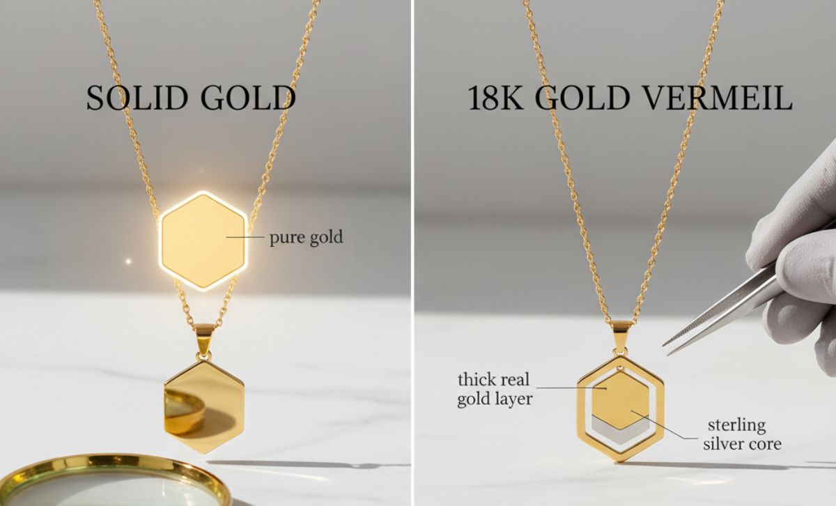 solid gold vs gold vermeil comparison explaining vermeil meaning