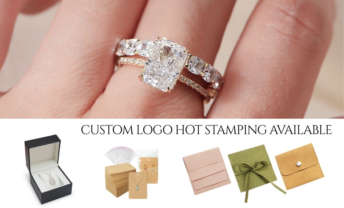 radiant rectangle engagement ring set packaging