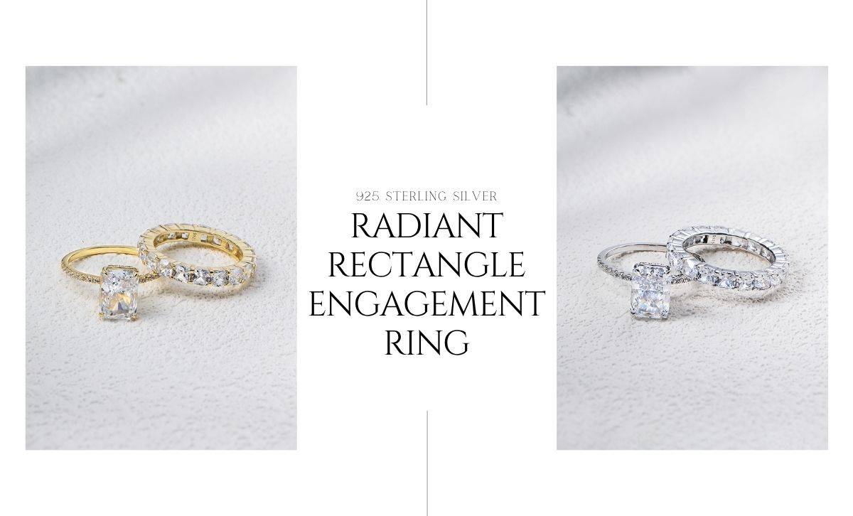 radiant rectangle engagement ring set showcase