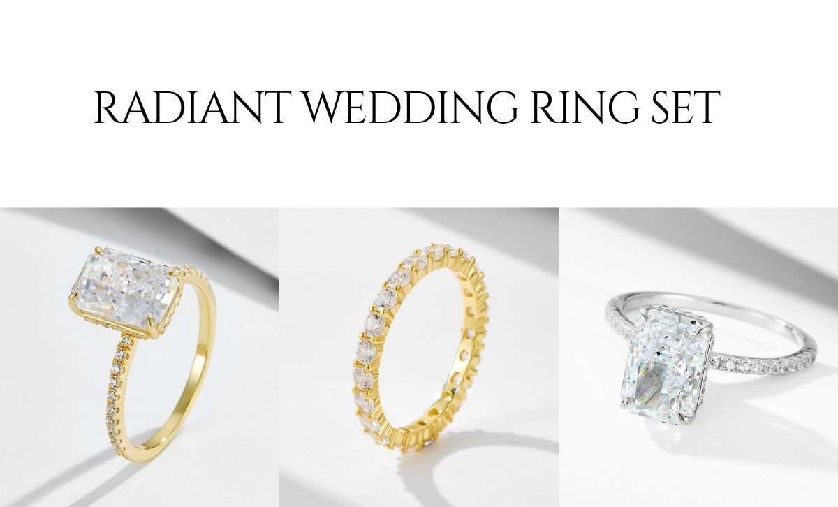 radiant rectangle engagement ring set gold