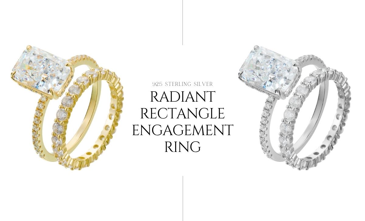 radiant rectangle engagement ring close up