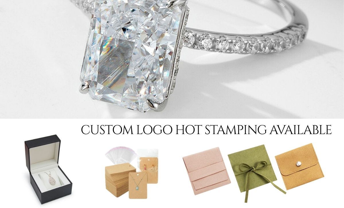 radiant rectangle engagement ring round eternity band