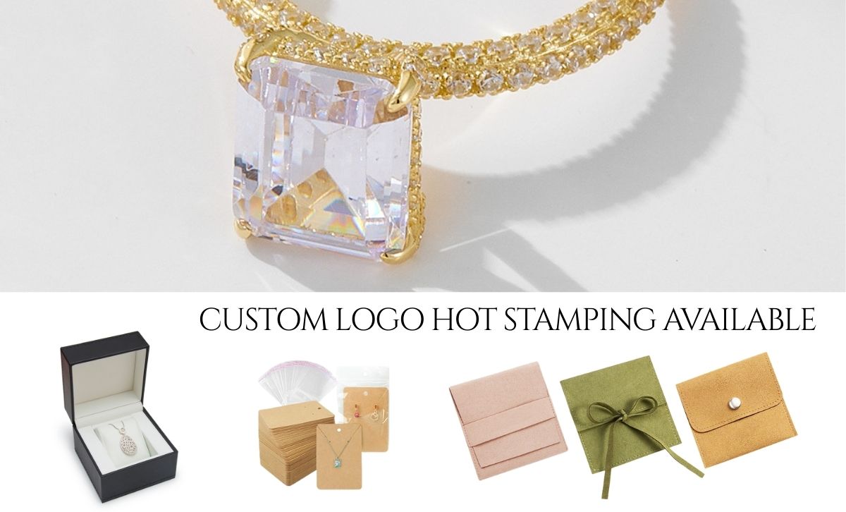 emerald cut engagement ring set packaging options with custom logo