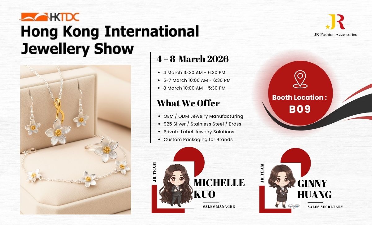 JR Fashion Accessories Booth B09 at Hong Kong International Jewellery Show 2026 – event announcement visual
