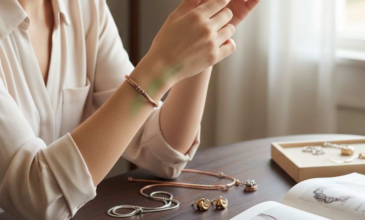 example of jewelry turning skin green due to copper oxidation on the wrist