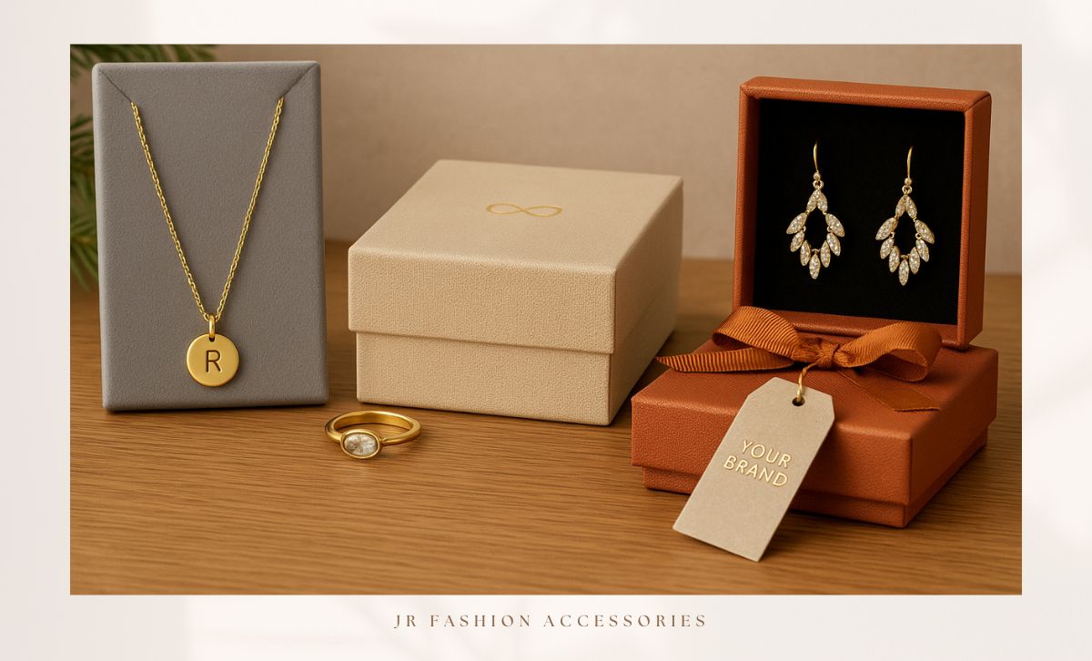 Custom Jewelry Packaging with logo boxes and branding options for brass jewelry by JR Fashion Accessories