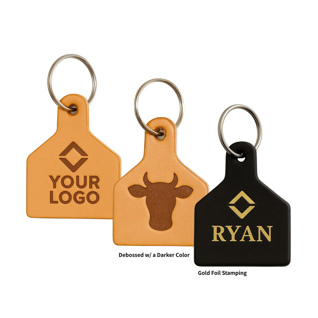 leather ear tag keychain