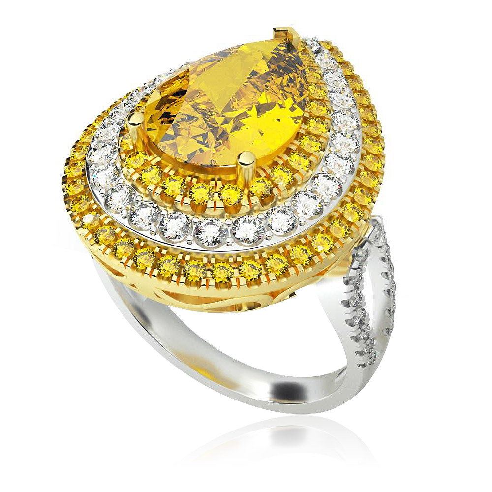 Enticing Bright Ring with Yellow Big Gemstone