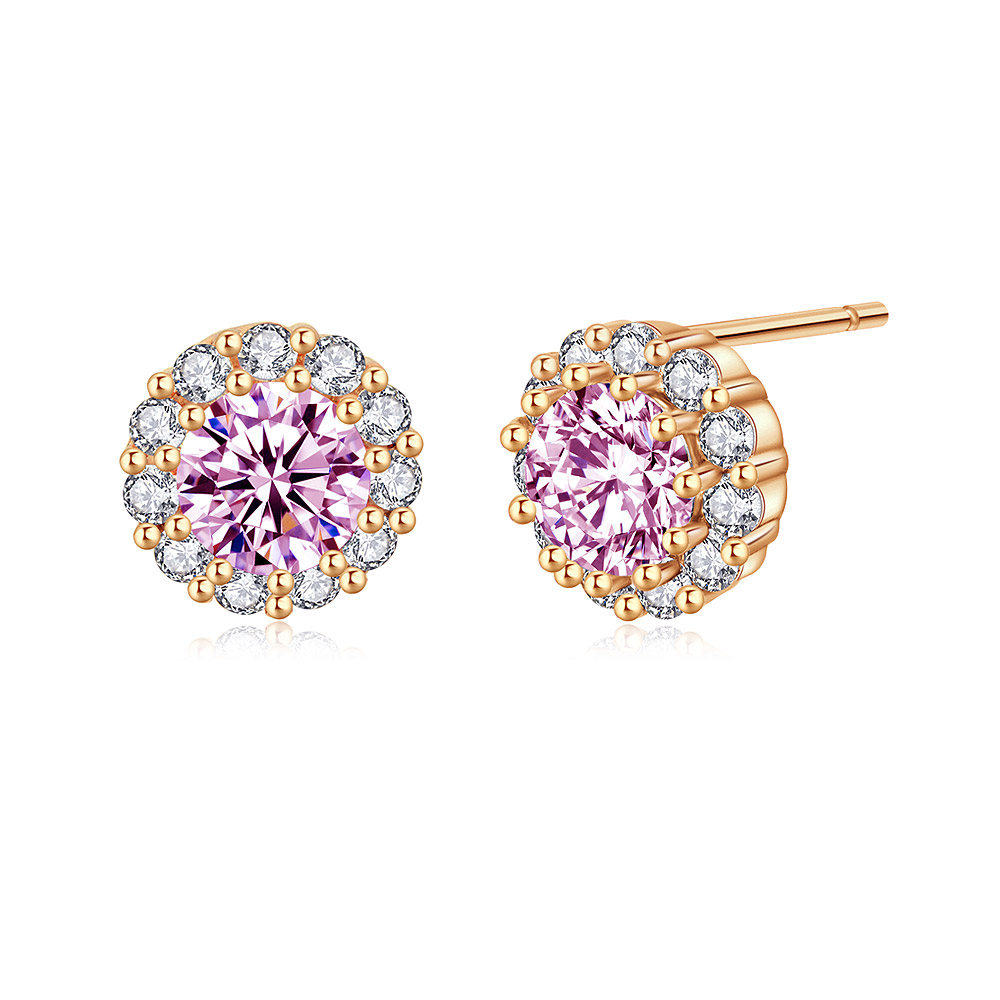 Rose Gold Plated Pink and White Zirconia Earrings Wholesale Jewelry ...