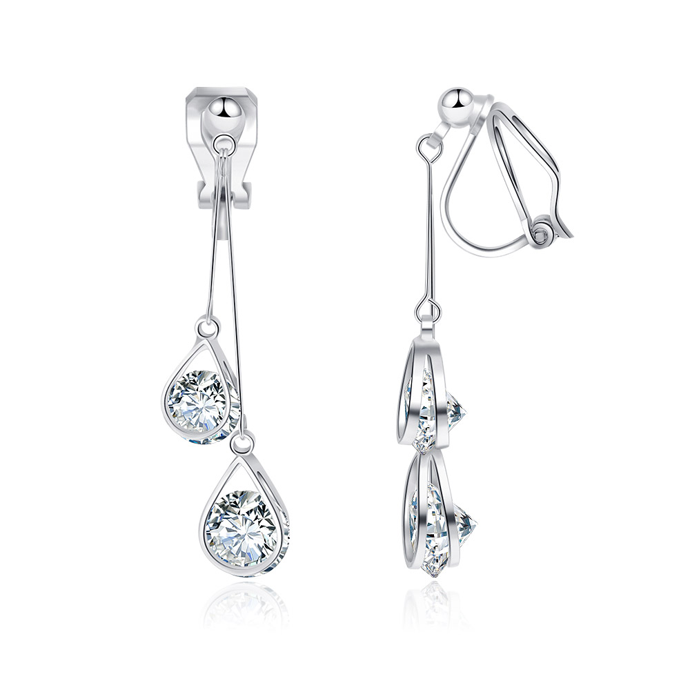 Caprilite UK Online | Crystal Drop Dangle Clip On Earrings Tassel Non  Pierced Round Pearl Be