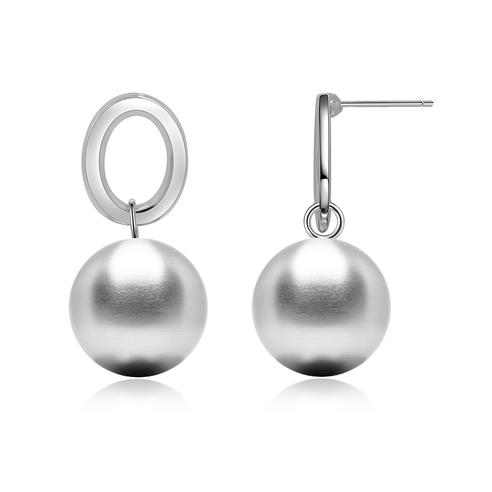 Matte Rhodium Sphere Ball Oval Earrings Bulk Jewelry | JR Fashion ...
