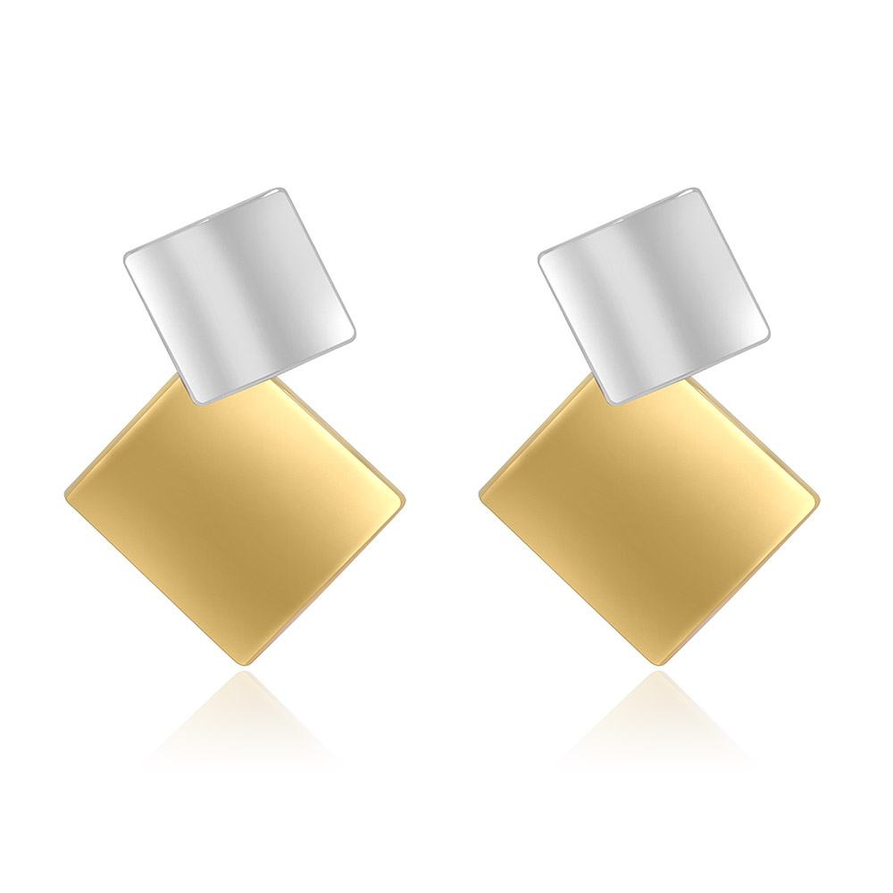 Two Tone Geometric Double Square Earrings Bulk Jewelry | JR Fashion ...