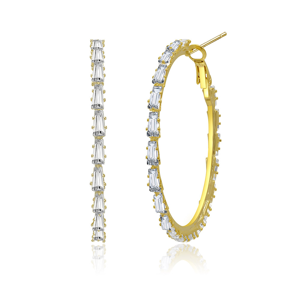 45MM Gold Plated Hoops Earrings with Rectangle CZ Stone