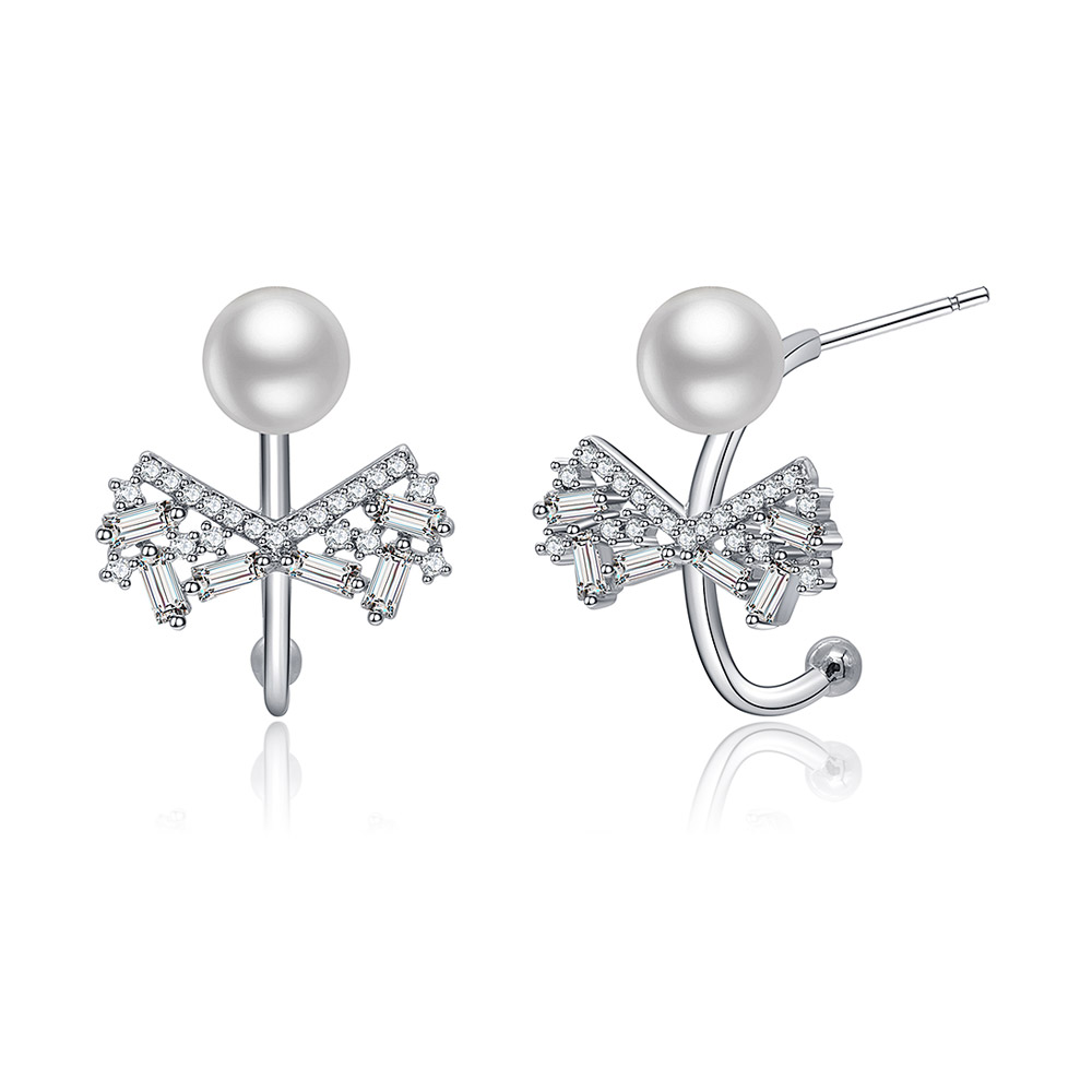 925 Sterling Silver Crystal Bow Pearl Earrings – Xiomix
