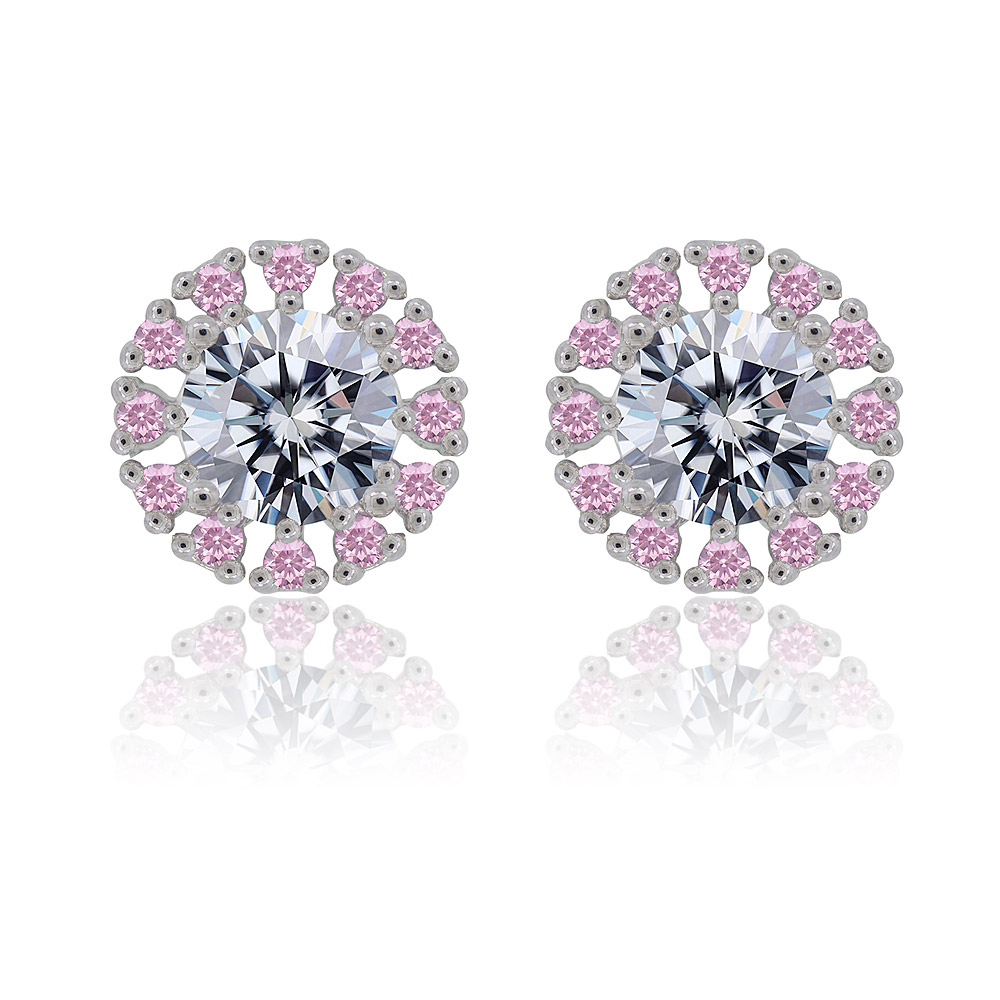 Pink Cubic Zirconia Earrings. Buy Rhodium Round Pink Cubic Zirconia Earring | JR Fashion Accessories