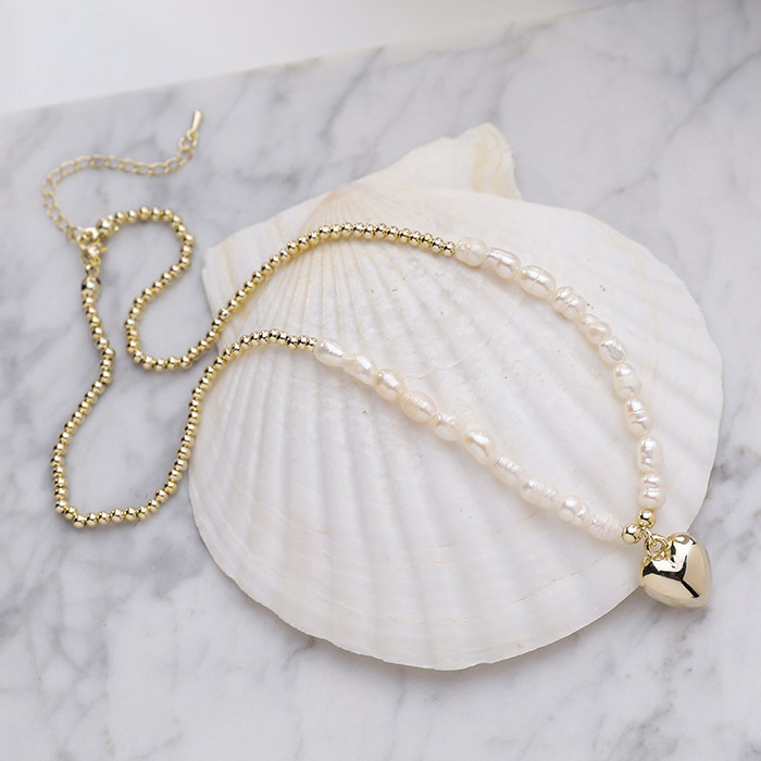 Wholesale Valentine Heart Pendant Pearl Necklace | JR Fashion Accessories